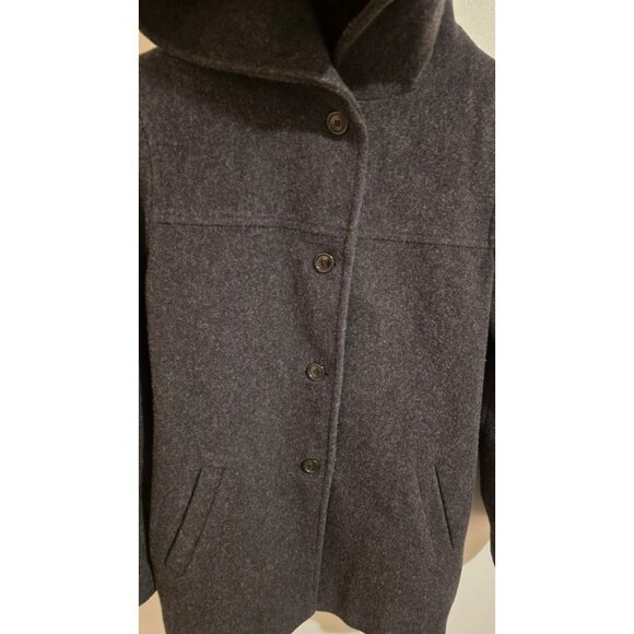 J Percy Wool Pea Coat Merino Wool Womens Medium Hood Grey VTG USA Winter Button - Picture 6 of 12